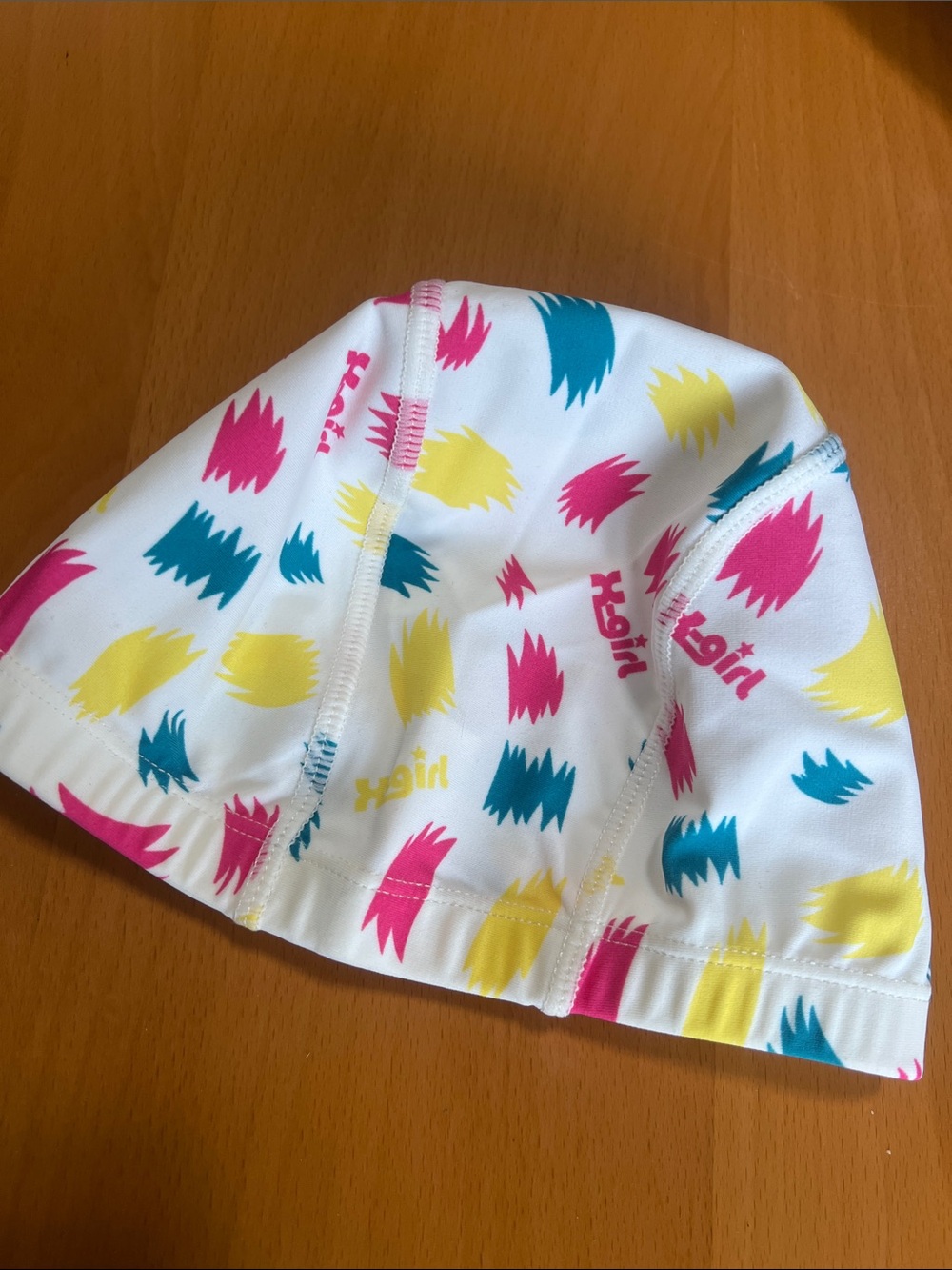 New Swim Cap with Pink, Yellow & Teal Splash Pattern